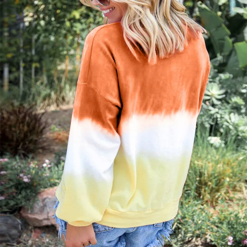 Pullover Tie Dye Loose O Neck Hoodie