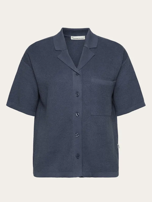 Racking Stitch Short Sleeved Shirt - Regenerative Organic Certified - GOTS/Vegan (Vintage Indigo)