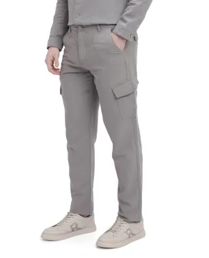 Rare Rabbit Men Presso Light Grey  Double Layer Twill Mid Rise Cargo Style Plain Trouser
