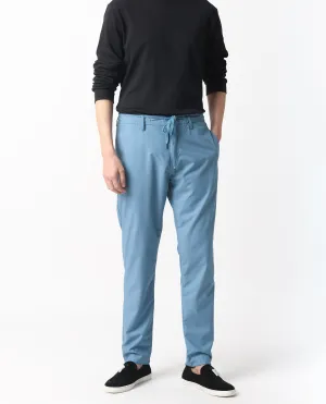 Rare Rabbit Men's Aux Blue Solid Mid-Rise Regular Fit With Drawstring And Elastic Waistband Trouser
