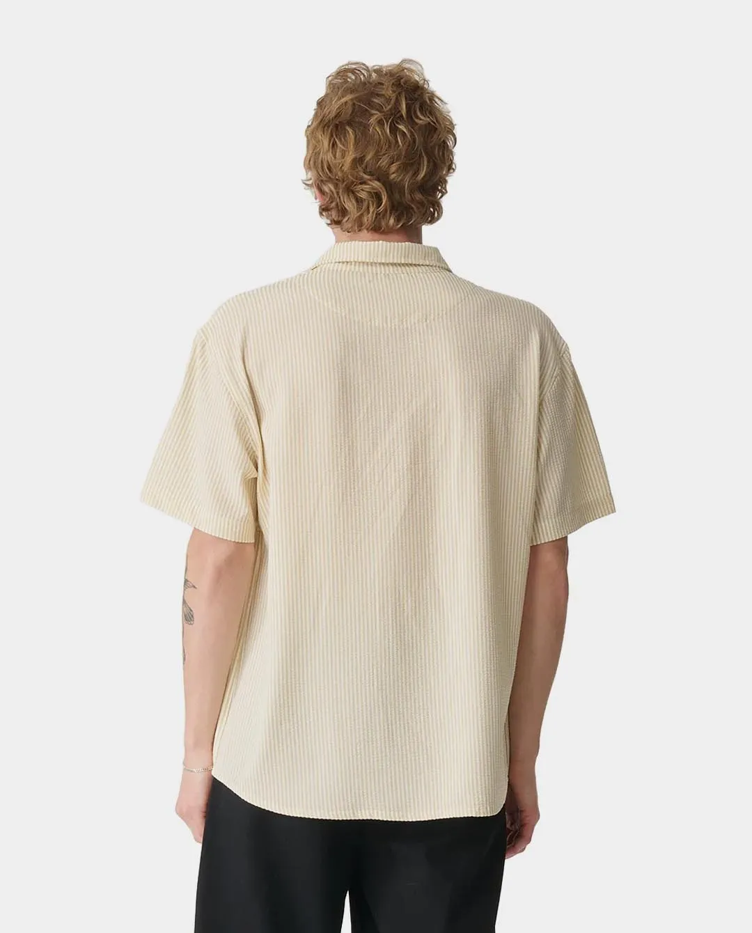 S/Double - Seersucker Summer Shirt - White/Tan
