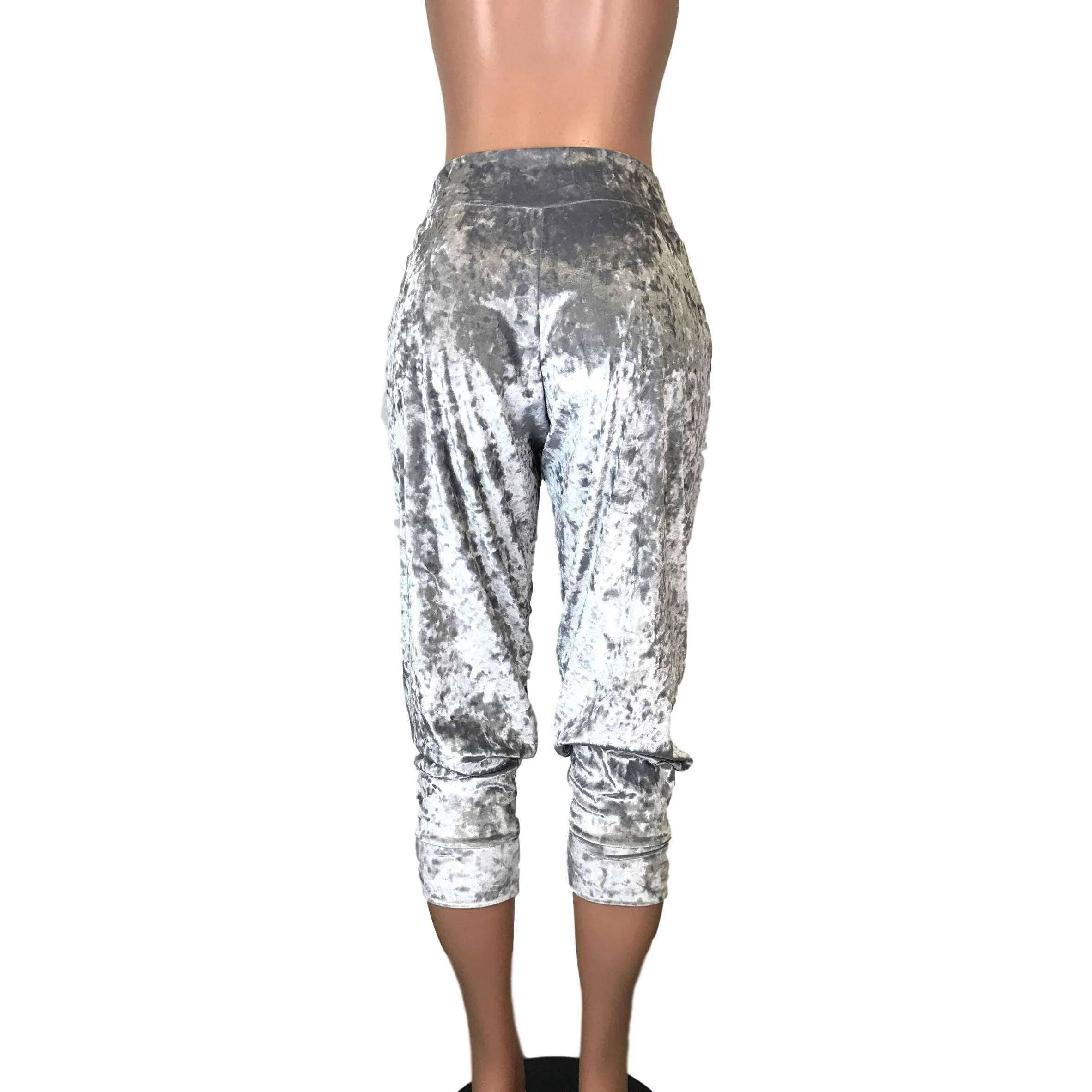 Silver Gray Crushed Velvet Joggers w/ Pockets Women's