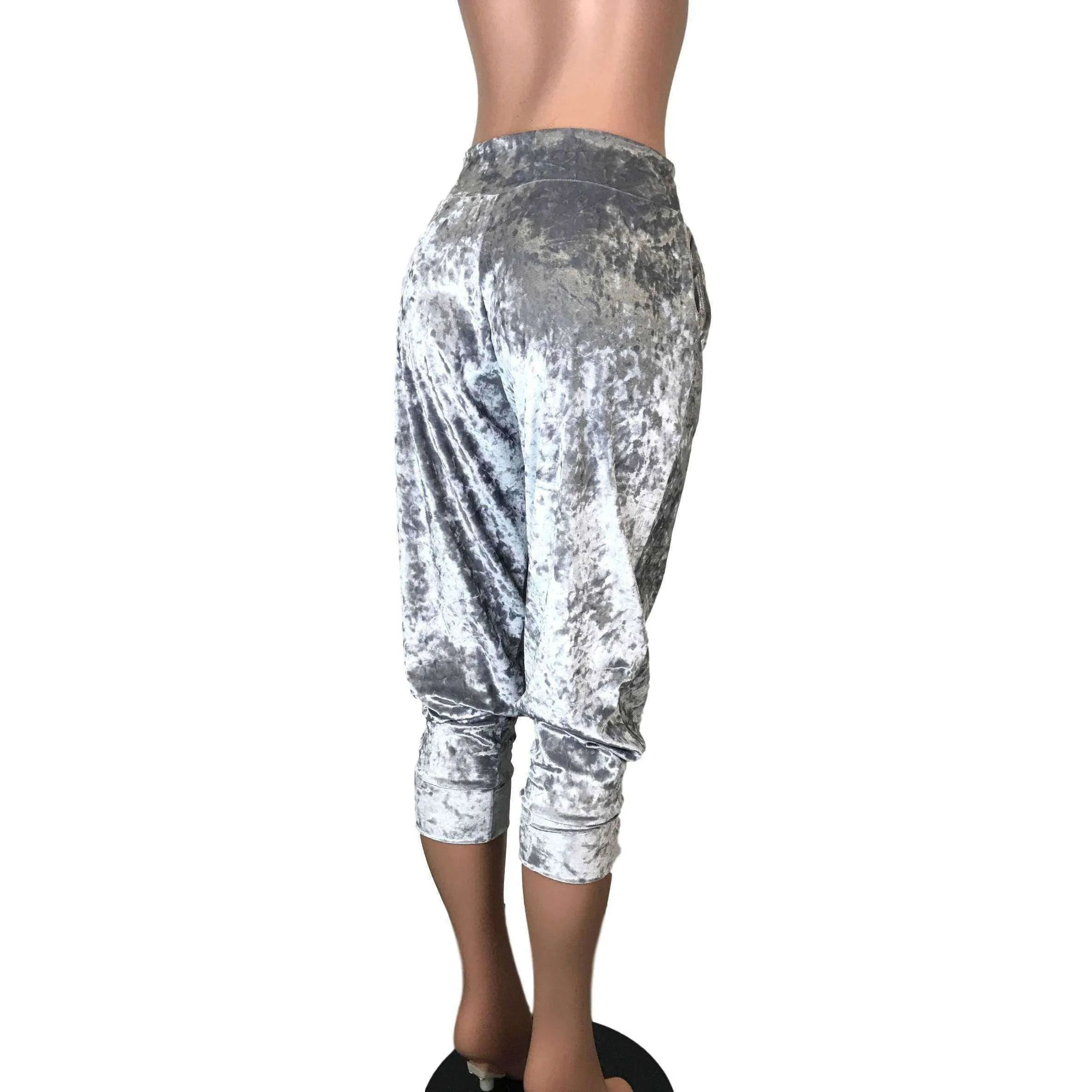 Silver Gray Crushed Velvet Joggers w/ Pockets Women's