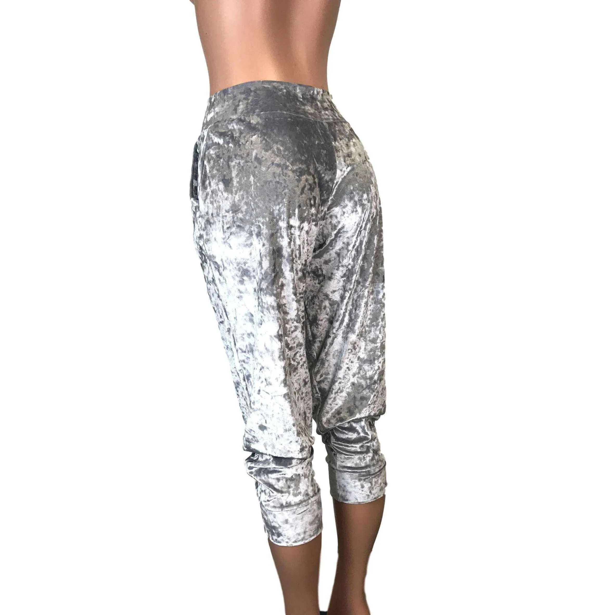 Silver Gray Crushed Velvet Joggers w/ Pockets Women's