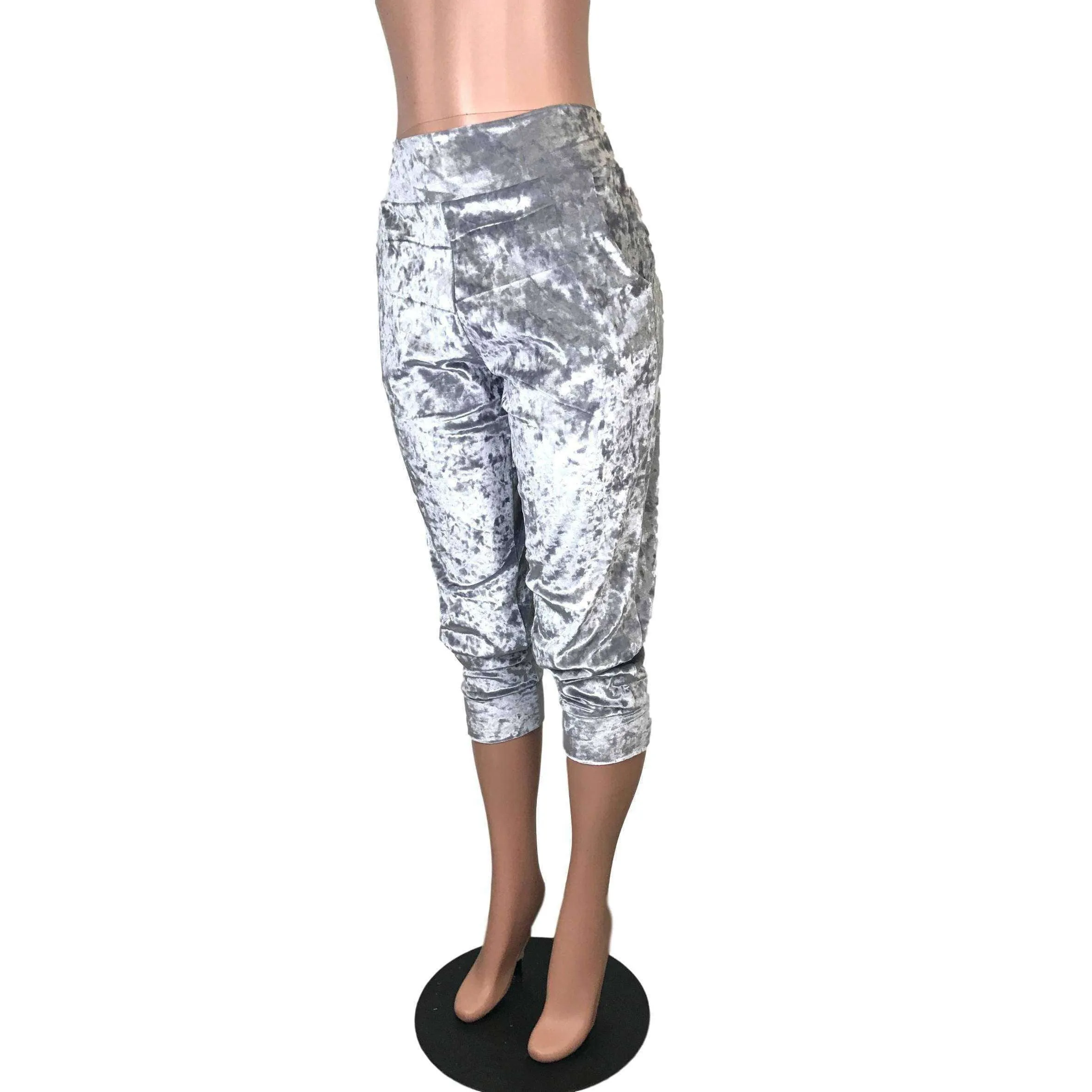Silver Gray Crushed Velvet Joggers w/ Pockets Women's