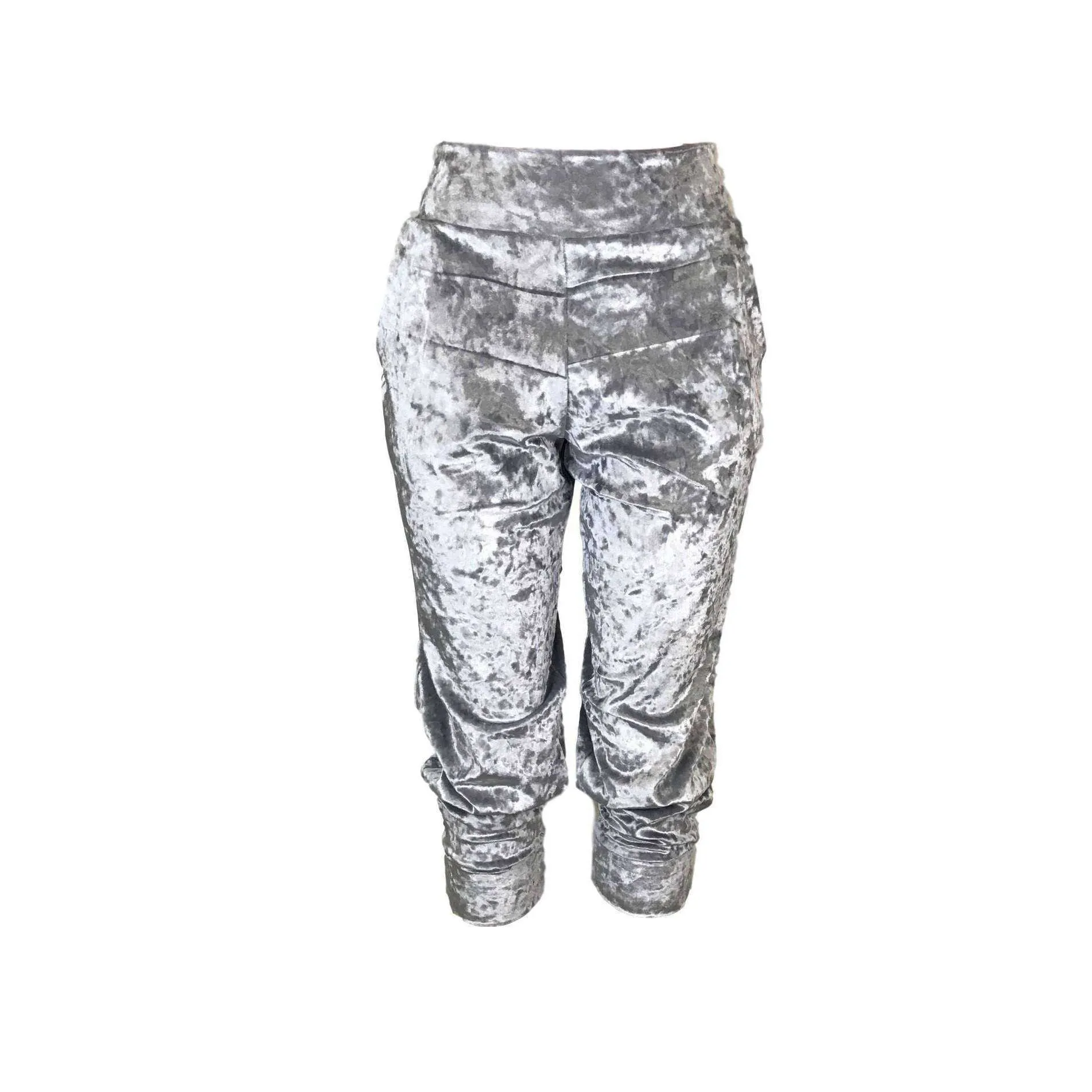 Silver Gray Crushed Velvet Joggers w/ Pockets Women's