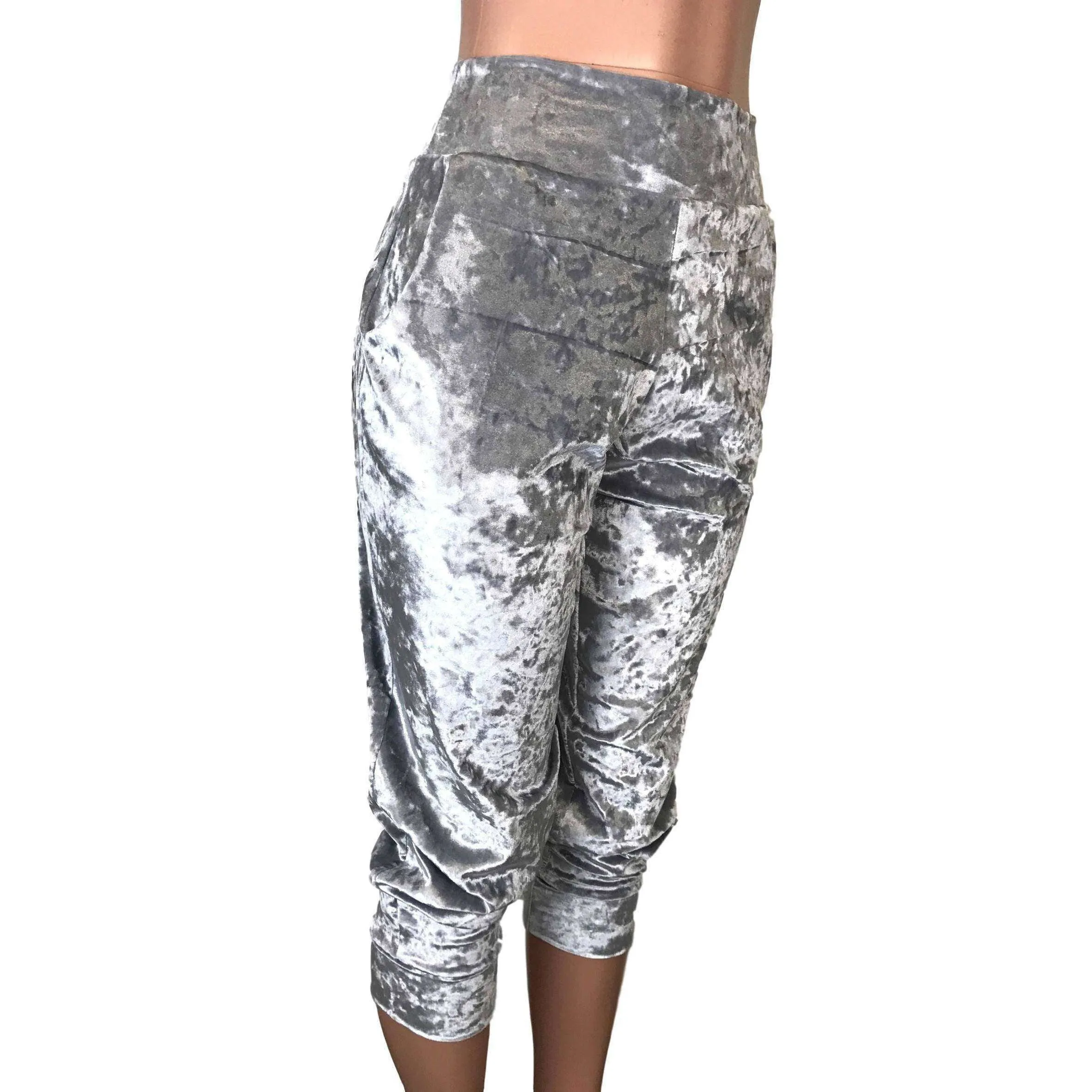 Silver Gray Crushed Velvet Joggers w/ Pockets Women's