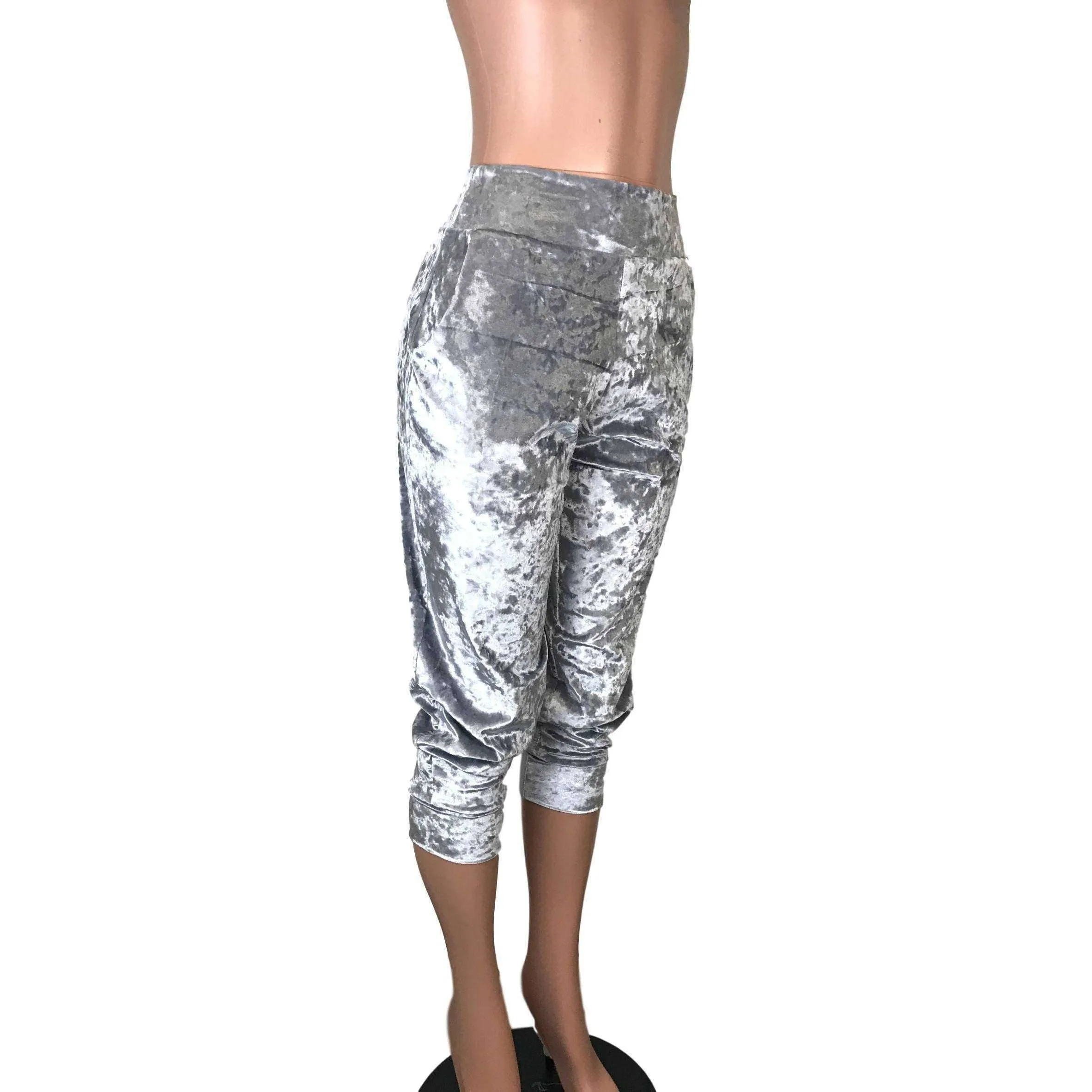Silver Gray Crushed Velvet Joggers w/ Pockets Women's