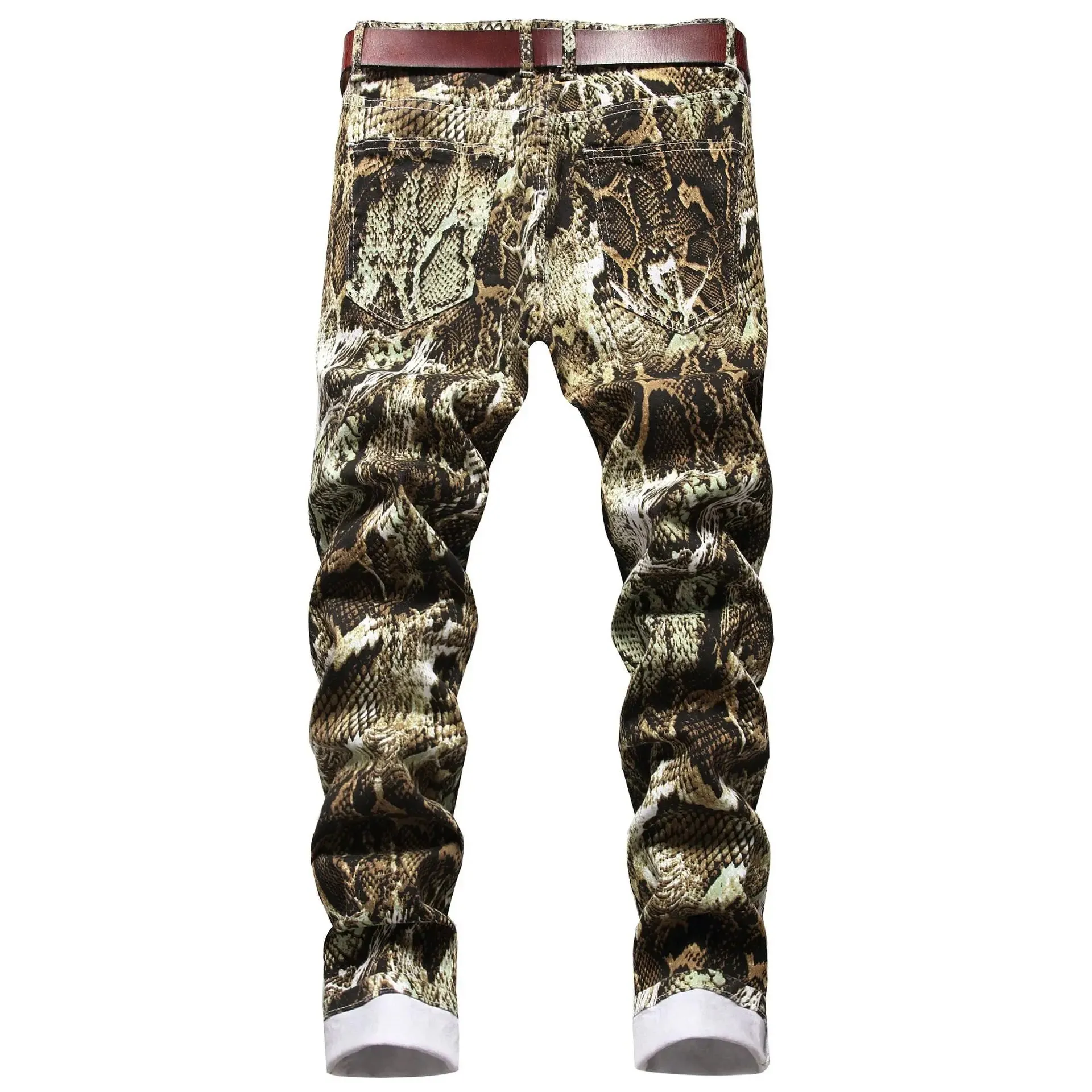 Snakeskin Print Hip Hop Jeans | Slim Fit Stretch Denim Ankle-Length Trousers