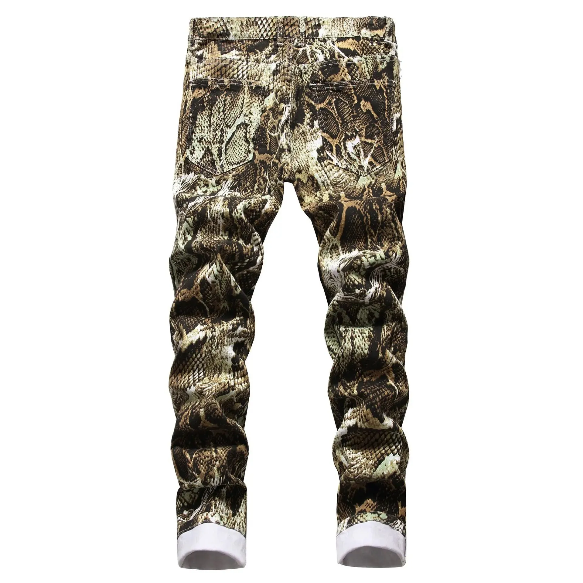 Snakeskin Print Hip Hop Jeans | Slim Fit Stretch Denim Ankle-Length Trousers
