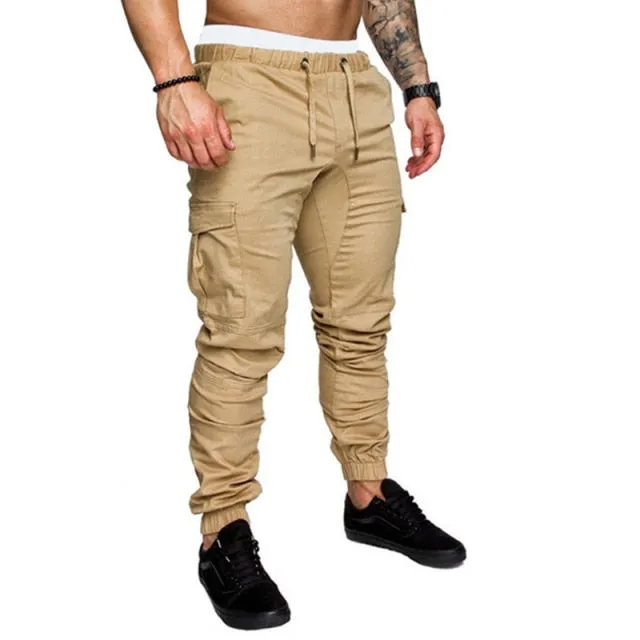 Solid Multi-pocket Combat Pants Skinny Fit Sweatpants