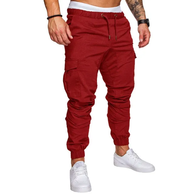 Solid Multi-pocket Combat Pants Skinny Fit Sweatpants