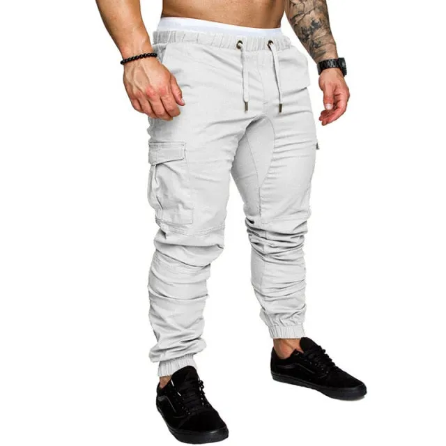 Solid Multi-pocket Combat Pants Skinny Fit Sweatpants