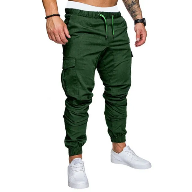 Solid Multi-pocket Combat Pants Skinny Fit Sweatpants