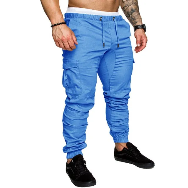 Solid Multi-pocket Combat Pants Skinny Fit Sweatpants