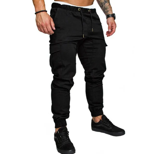 Solid Multi-pocket Combat Pants Skinny Fit Sweatpants