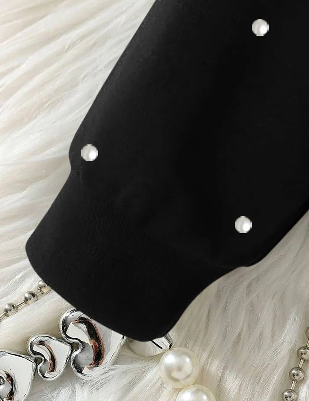 Stylish Black Pearl-Studded Zip-up Fleece Tracksuit for Kids