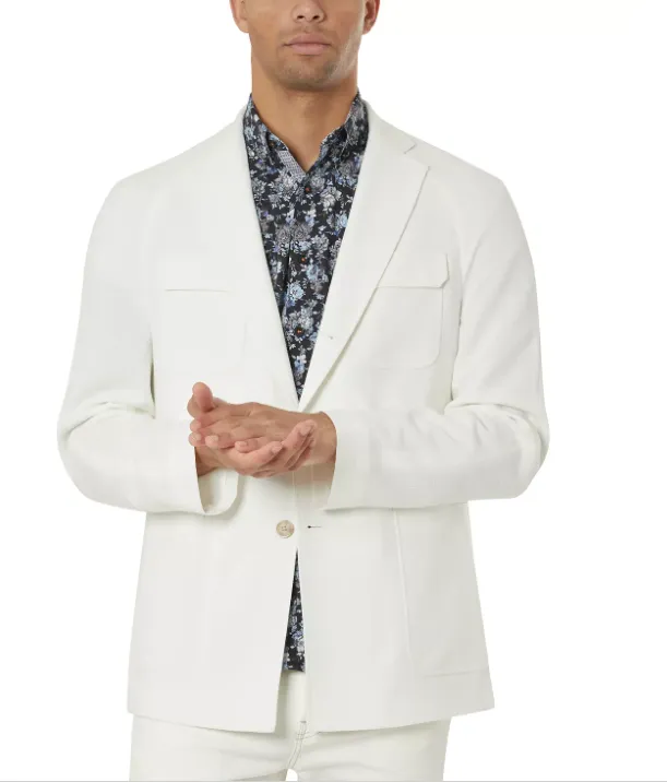 Tallia Mens Slim fit Sport Coat Blazer 38 S White Solid