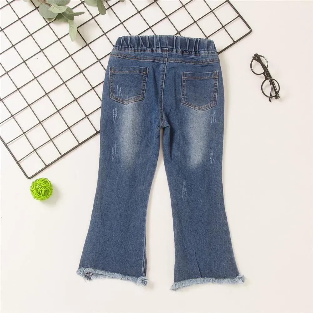 Toddler Girls Letter Flower Casual Flared Jeans Girls Clothes Wholesale
