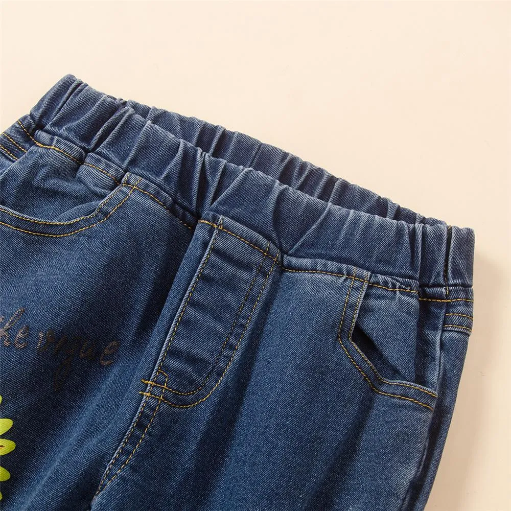 Toddler Girls Letter Flower Casual Flared Jeans Girls Clothes Wholesale