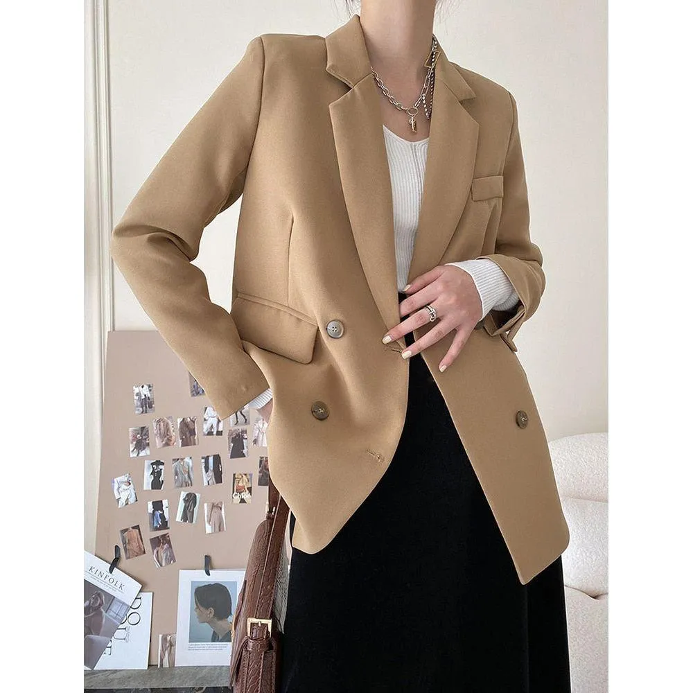 White Women's Blazer Formal Double Breasted Buttons Blazer High Quality