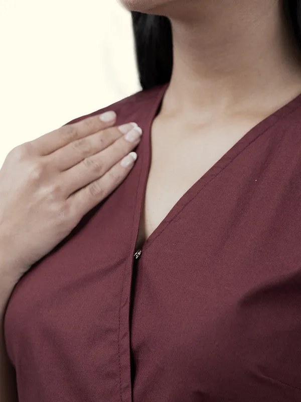 Women Maroon Cotton Three-Quarter Sleeve Shirt