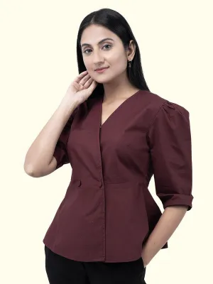 Women Maroon Cotton Three-Quarter Sleeve Shirt
