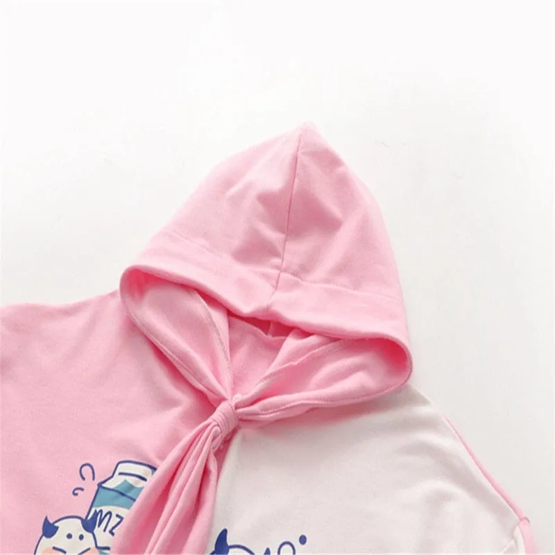 Women's Cartoon Print Pink Hooded Sweatshirts