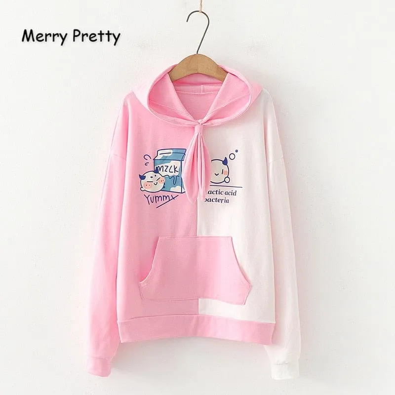 Women's Cartoon Print Pink Hooded Sweatshirts