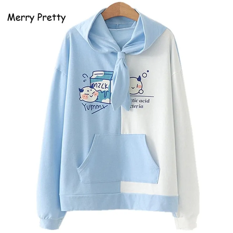 Women's Cartoon Print Pink Hooded Sweatshirts