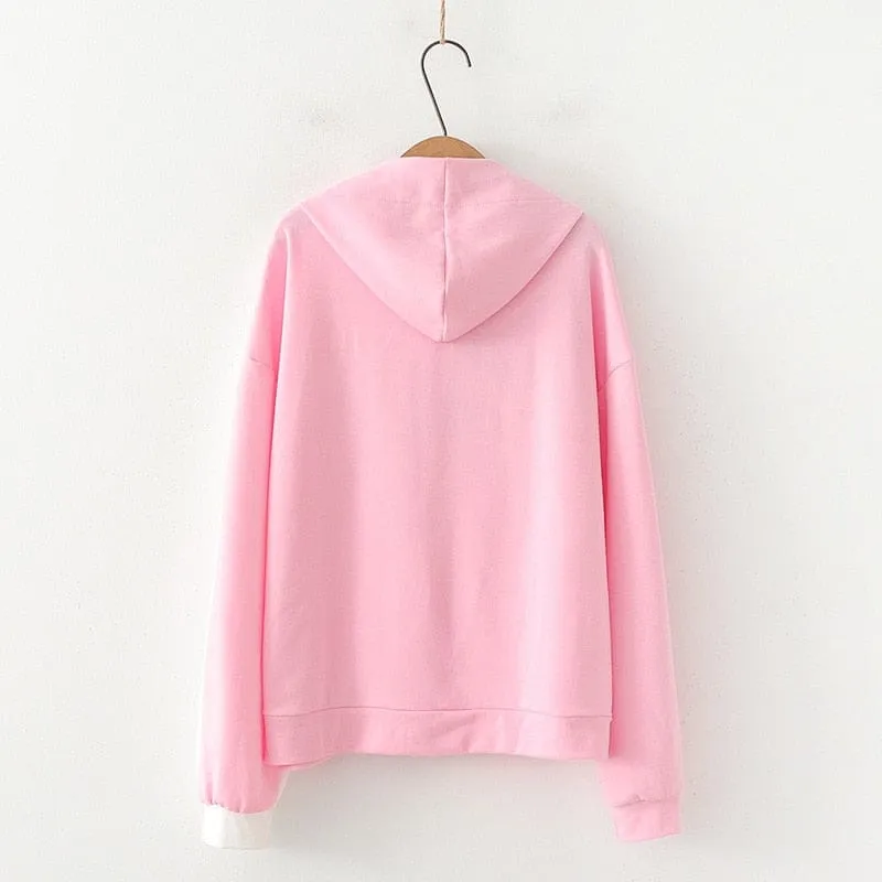 Women's Cartoon Print Pink Hooded Sweatshirts
