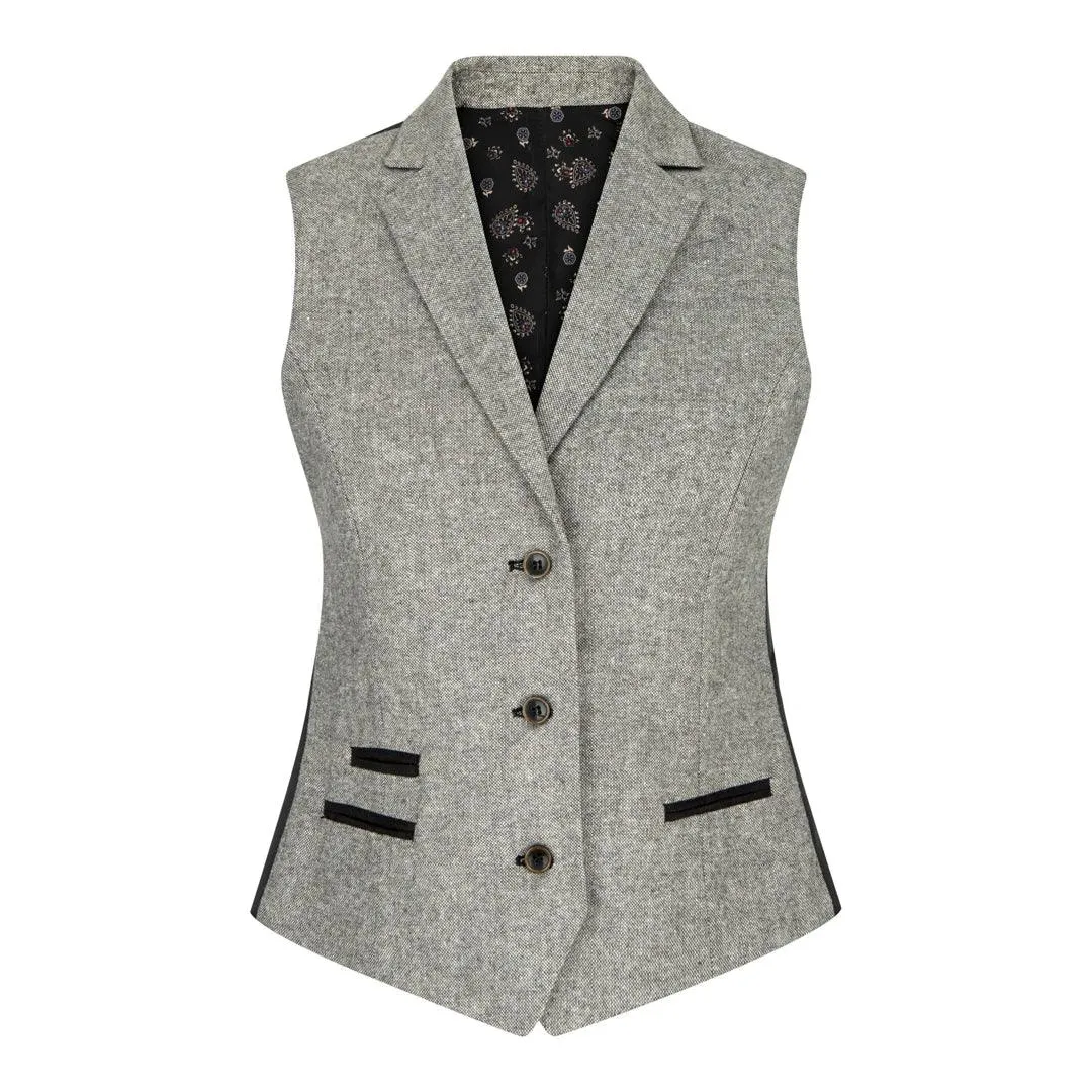 Womens Tweed Grey Black Blazer Jacket Waistcoat Elow Patch Classic Peaky 1920s