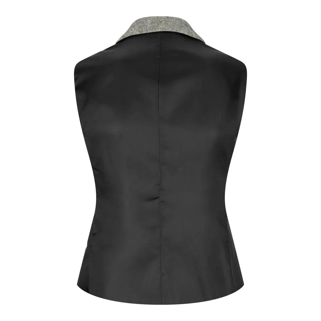 Womens Tweed Grey Black Blazer Jacket Waistcoat Elow Patch Classic Peaky 1920s