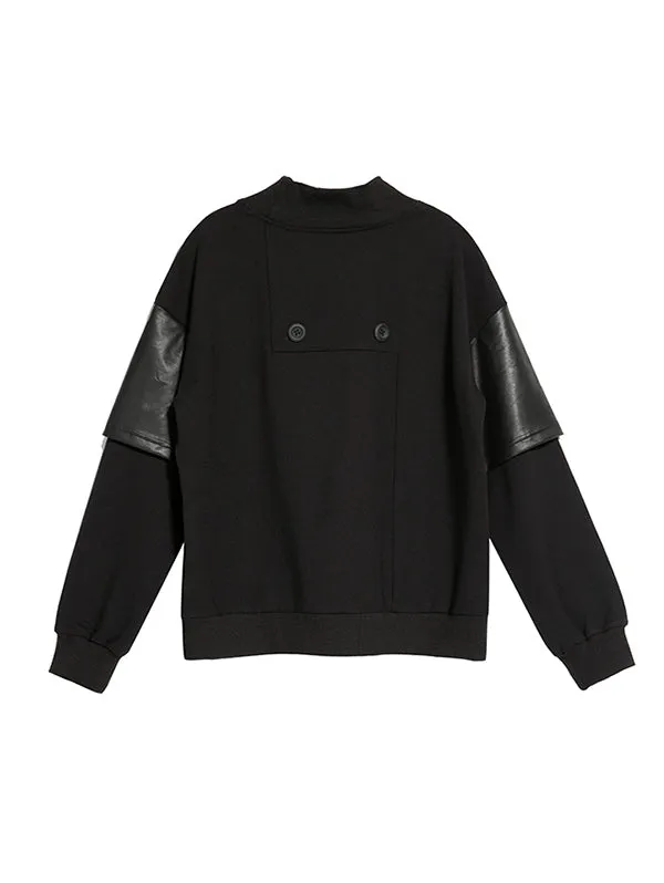 xakxx Thicken PU Split-Joint False-Two Asymmetric Sweatshirt