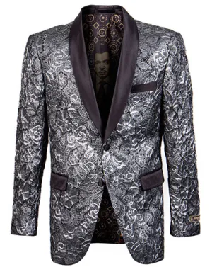 (XL) Slim Fit Formal Dinner Show Blazer in Silver/Black