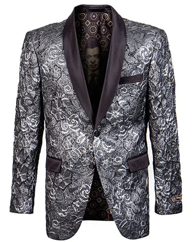 (XL) Slim Fit Formal Dinner Show Blazer in Silver/Black