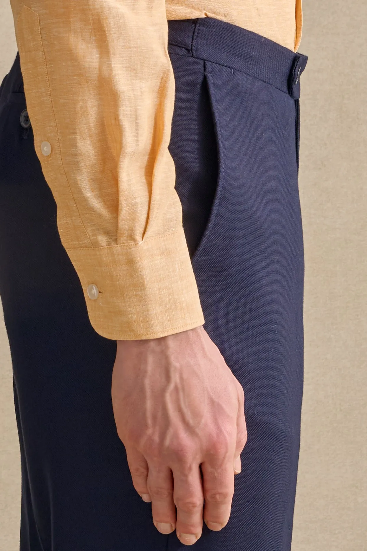 Yellow Cutaway Collar Standard Fit Linen Shirt