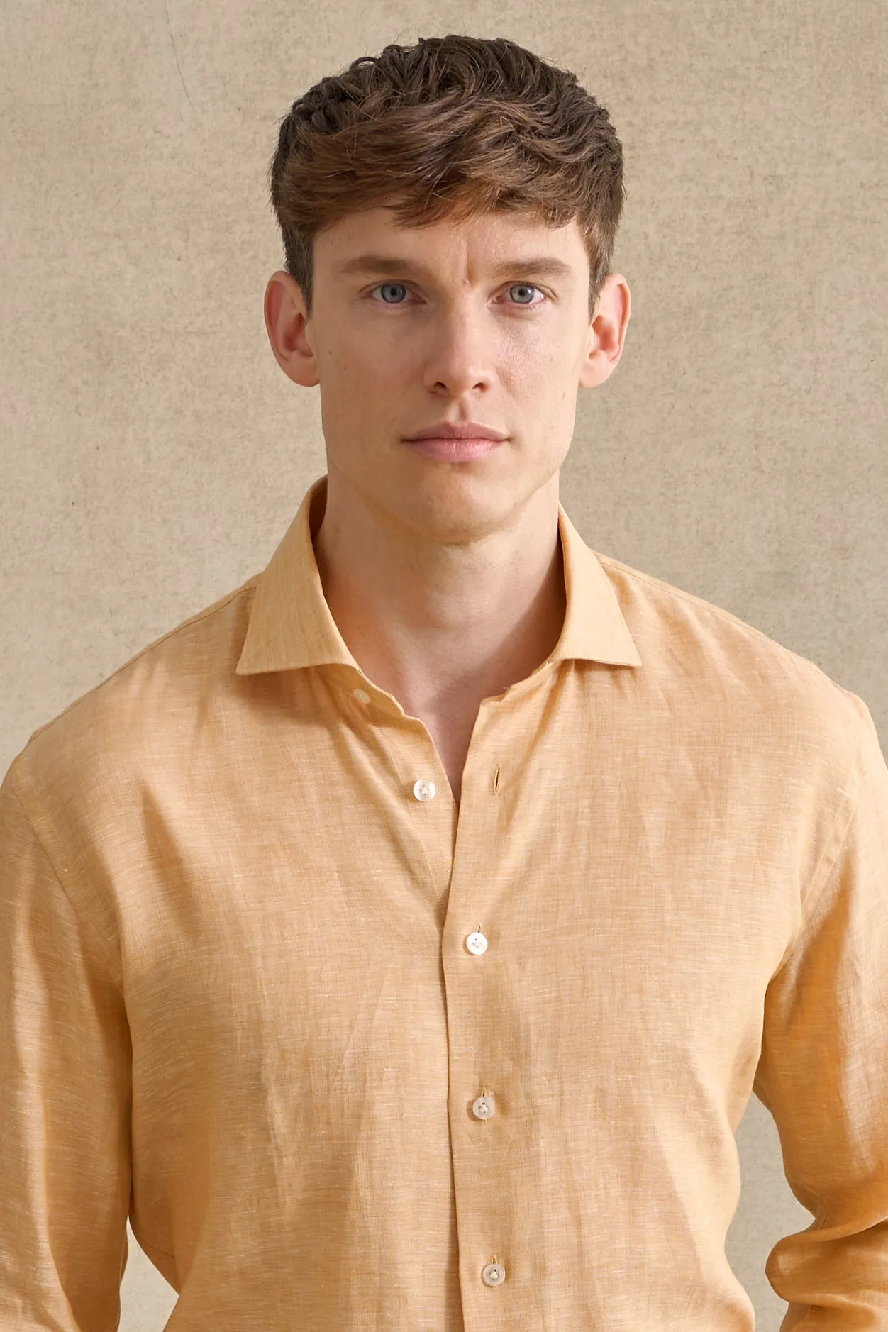 Yellow Cutaway Collar Standard Fit Linen Shirt