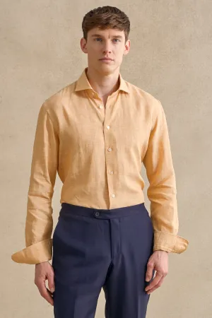 Yellow Cutaway Collar Standard Fit Linen Shirt