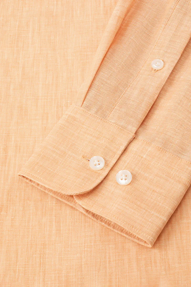 Yellow Cutaway Collar Standard Fit Linen Shirt