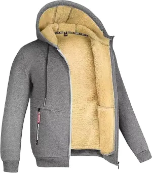 ZWRXW Hoodies for Men Full Zip Heavyweight Fleece Sherpa Lined Sweatshirt Winter Warm Jacket Casual Work Coat with Pocket